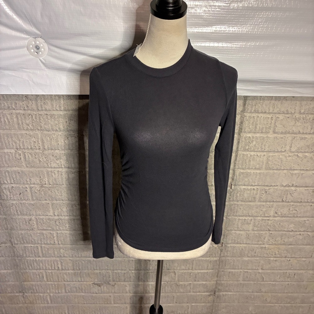 Madewell Ruched Side Long Sleeve Tee Black Crew Neck ND376 BK5201 XS NEW